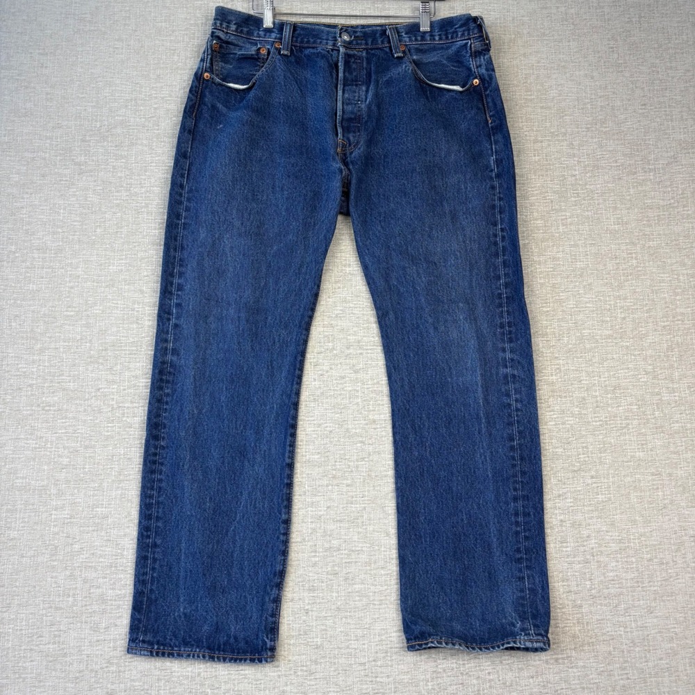 Levis 501 Mens 36x30 Jeans Blue Dark Blue Washed Clean Denim Jeans